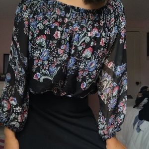 black quarter sleeve shirt with floral design